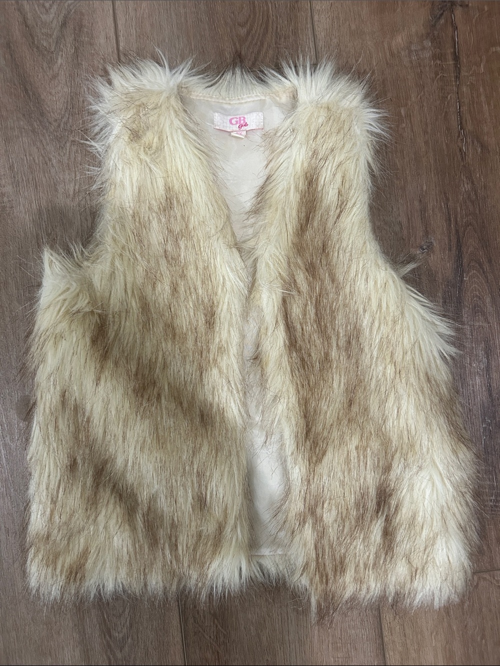 GB girls Cream and Light Brown Faux Fur Vest